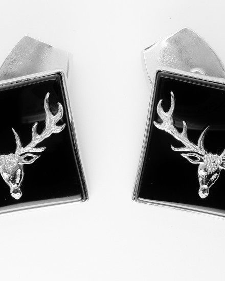 Palladim and onyx set carved stags head overlay cufflinks.