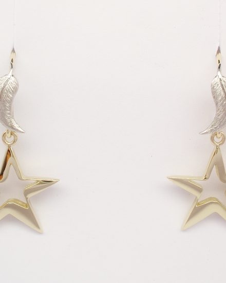 18ct. yellow gold and palladium feather and star earrings.