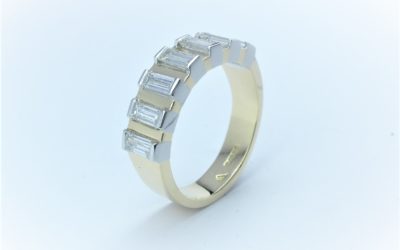 7 stone baguette diamond wedding ring remodelled in 18ct yellow gold and platinum