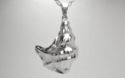 Sterling silver 'Pelican foot shell' pendant cast from a real shell.
