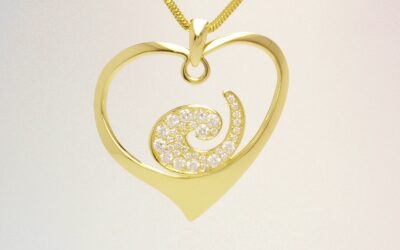 Gold Heart & Sapphire 'E' Swirl Pendant