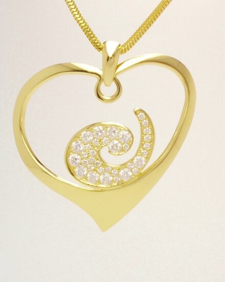 Gold Heart & Sapphire 'E' Swirl Pendant