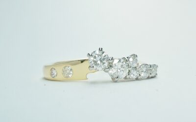 An 8 stone diamond ring mounted in 18ct. yellow gold and platinum shaped to fit with a single stone diamond ring.