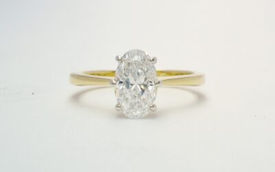 A 0.81ct. 'D' colour, SI1 clarity single stone oval diamond ring mounted in 18ct. yellow gold and platinum.