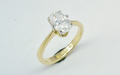 A 0.81ct. 'D' colour, SI1 clarity single stone oval diamond ring mounted in 18ct. yellow gold and platinum.