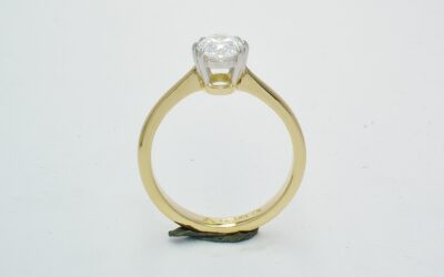 A 0.81ct. 'D' colour, SI1 clarity single stone oval diamond ring mounted in 18ct. yellow gold and platinum.