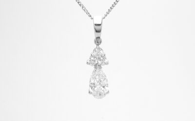 A 4 stone round brilliant cut and pear cut diamond pendant mounted in platinum